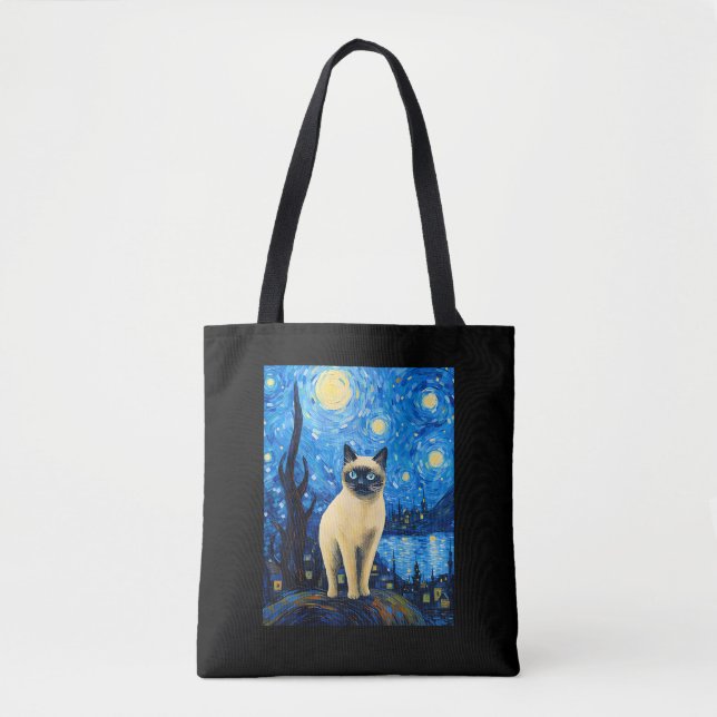 Surreal Starry Night Siamese Cat Tote Bag (Front)
