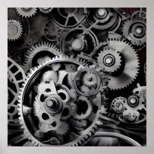 Surreal Steampunk Gears Background Poster