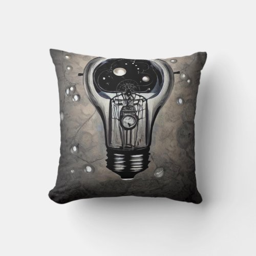 Surreal Steampunk Pearls Light Bulb Throw Pillow