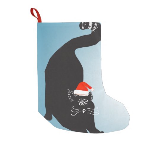 Surreal Strange Cat Santa Hat Small Christmas Stocking