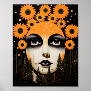 Surreal Sunflower Face Celestial Poster