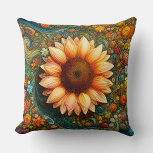 Surreal Sunflower Symphony Throw Pillow