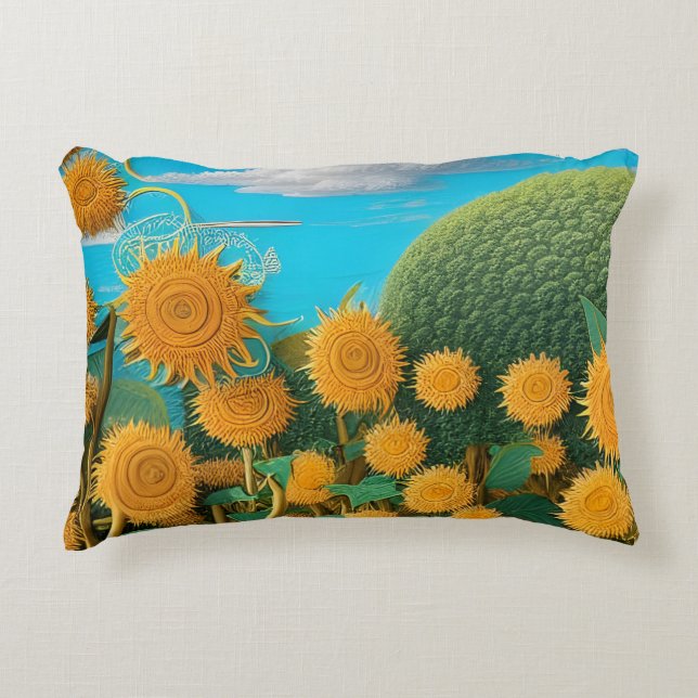 Surreal Sunflowers of Yarn Accent Pillow (Front)