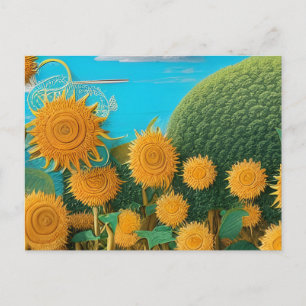 Surreal Sunflowers of Yarn Postcard