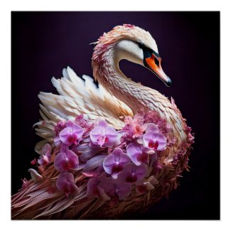 Surreal Swan with Orchids
