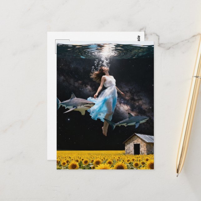 Surreal Swimming With Sharks on the Prairie  Postcard (Front/Back In Situ)