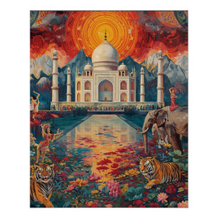 Surreal Taj Mahal Dreamscape Vibrant India Poster