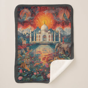 Surreal Taj Mahal Dreamscape Vibrant India Sherpa Blanket