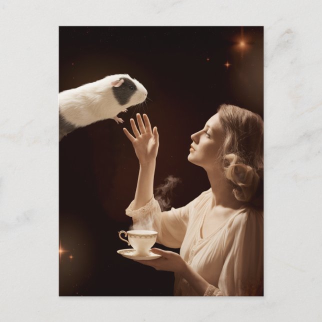 Surreal Tea Time Magic Guinea Pig Postcard (Front)