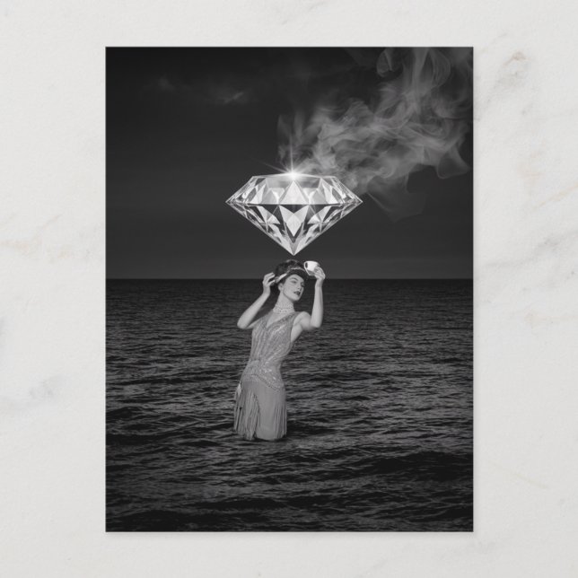 Surreal Tea Time With Diamond Black and White Postcard (Front)