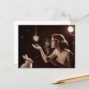 Surreal Tea With the Bunny Postcard