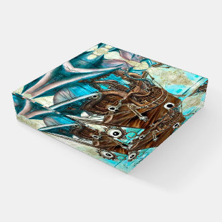 Surreal Teal Pirate Ship Paperweight