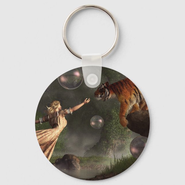 Surreal Tiger Bubble Waterdancer Dream Keychain (Front)