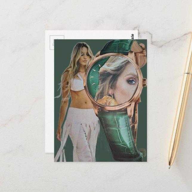 Surreal Time for Fashion Lady Collage  Postcard (Front/Back In Situ)