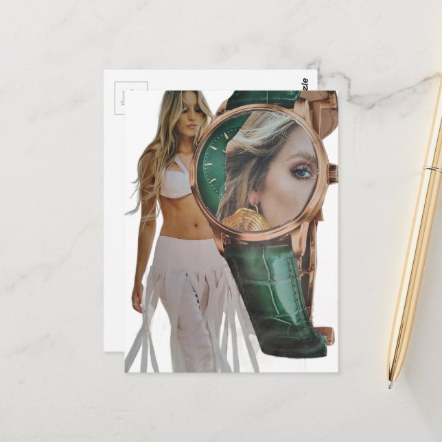 Surreal Time for Fashion Lady Collage  Postcard (Front/Back In Situ)