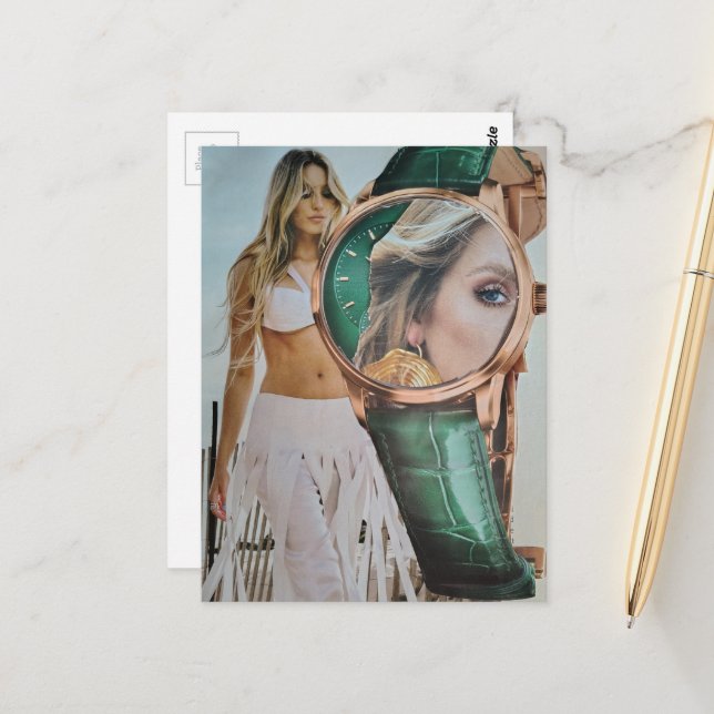 Surreal Time for Fashion Lady Collage  Postcard (Front/Back In Situ)