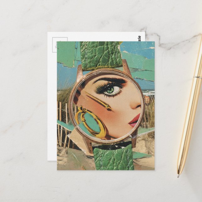 Surreal Time for Fashion Lady Collage  Postcard (Front/Back In Situ)