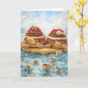 Surreal Tiramisu and coffee turtle birthday party Card