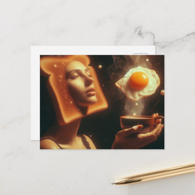 Surreal Toast ang Egg Breakfast Woman Postcard (Front/Back In Situ)