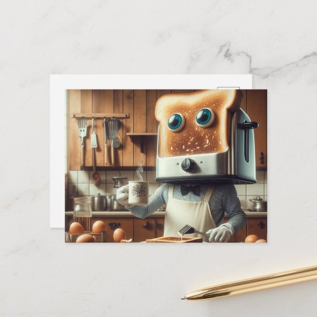 Surreal Toaster Egg Breakfast Person Postcard (Front/Back In Situ)