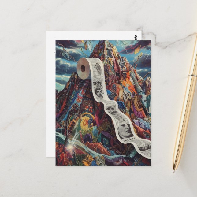 Surreal Toilet Paper Mountain Postcard (Front/Back In Situ)