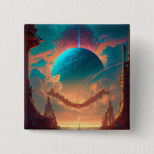 Surreal Towers Planet Visionary Landscape Button