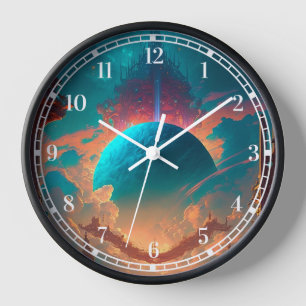 Surreal Towers Planet Visionary Landscape Clock