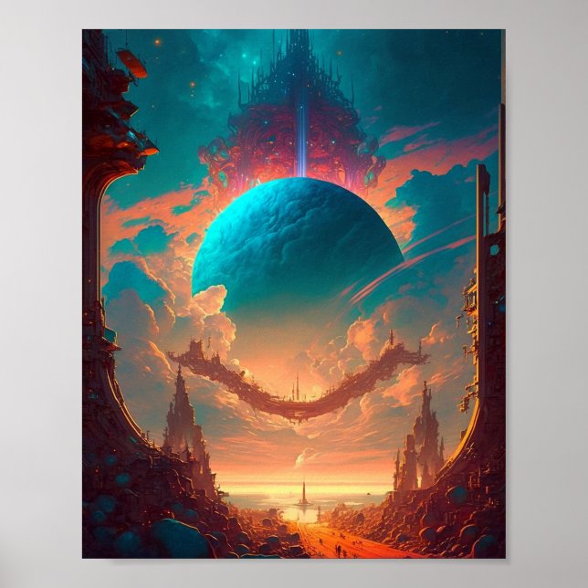 Surreal Towers Planet Visionary Landscape Poster (Front)