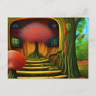 Surreal Tree House In The Forest Postcard