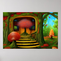 Surreal Tree House In The Forest Poster
