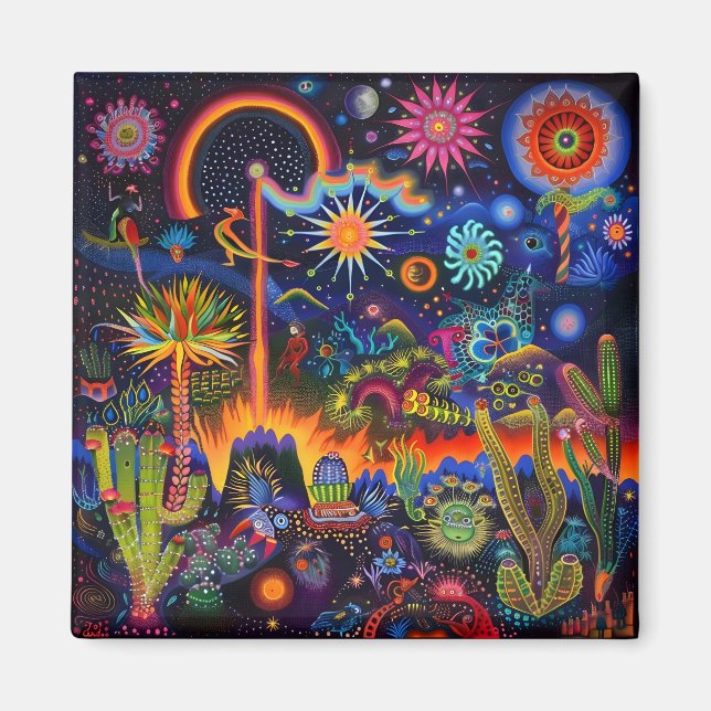 Surreal Trippy Whimsical Psychedelic Desert Cactus Magnet (Front)