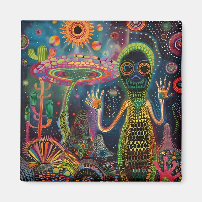 Surreal Trippy Whimsical Psychedelic Flowers Magnet (Front)