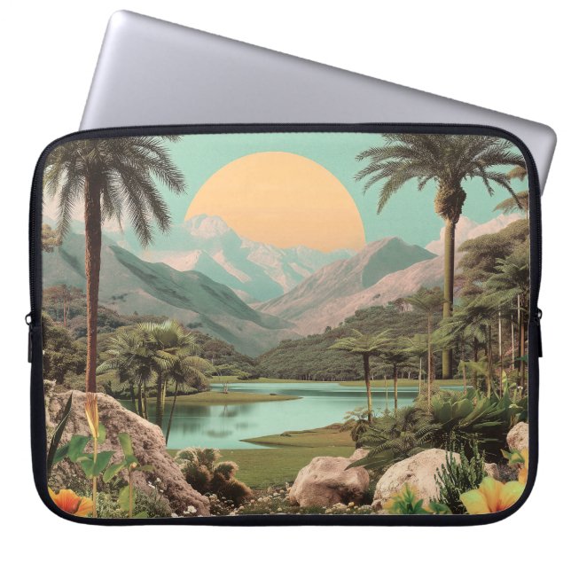 Surreal Tropical Lake With Palm Trees Laptop Sleeve (Front)