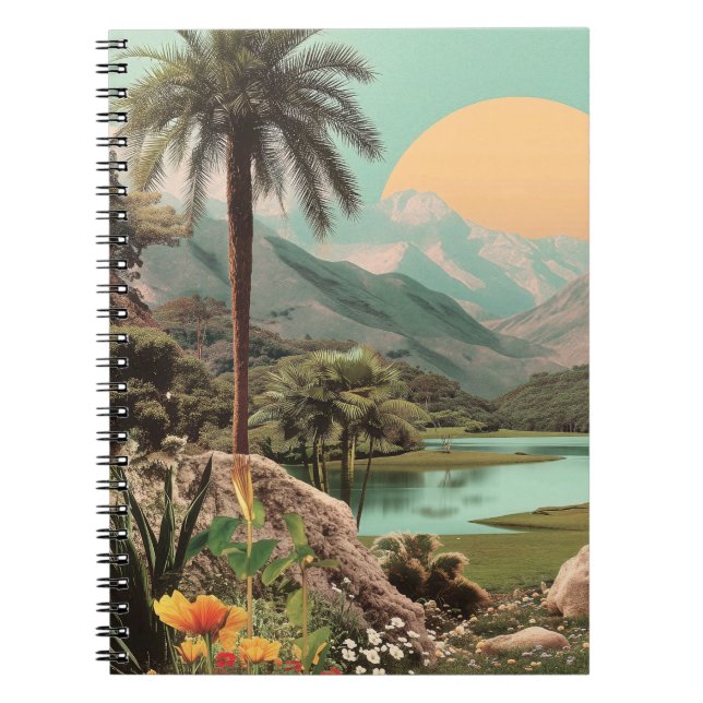 Surreal Tropical Lake With Palm Trees Notebook (Front)