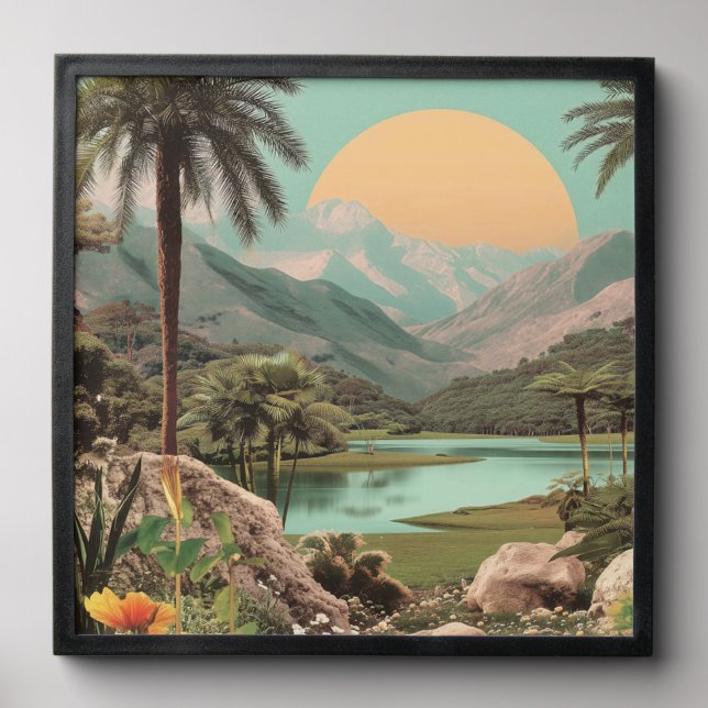 Surreal Tropical Lake With Palm Trees Peel And Stick Photo Tile (Front Set)