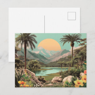 Surreal Tropical Lake With Palm Trees Postcard