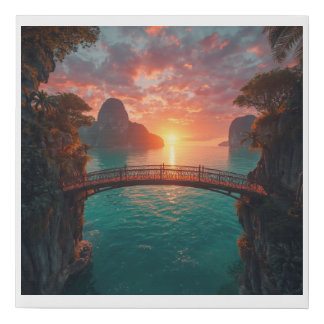 Surreal Tropical Ocean Sunset Poster, Mystical Rea Faux Canvas Print