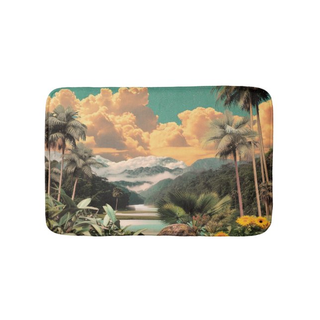 Surreal Tropical Valley With Palm Trees Bath Mat (Front)