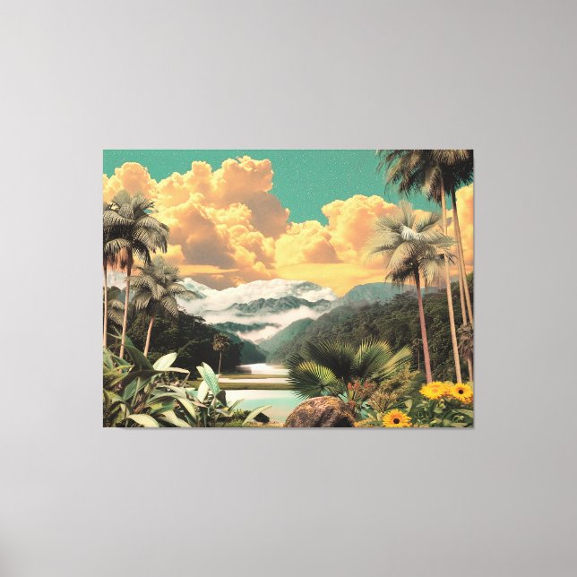 Surreal Tropical Valley With Palm Trees Canvas Print (Front)