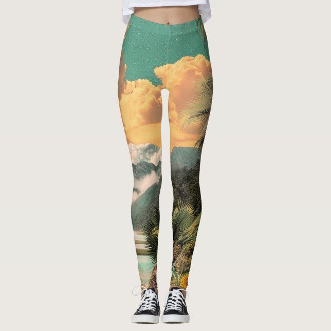 Surreal Tropical Valley With Palm Trees Leggings (Front)