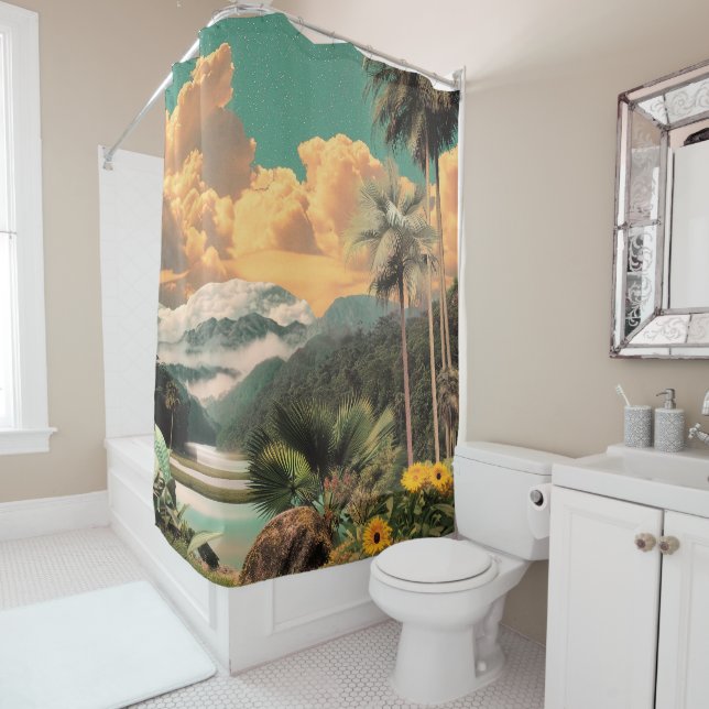 Surreal Tropical Valley With Palm Trees Shower Curtain (In Situ)