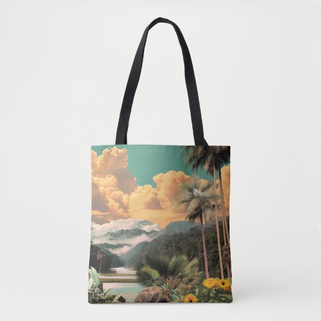 Surreal Tropical Valley With Palm Trees Tote Bag (Front)