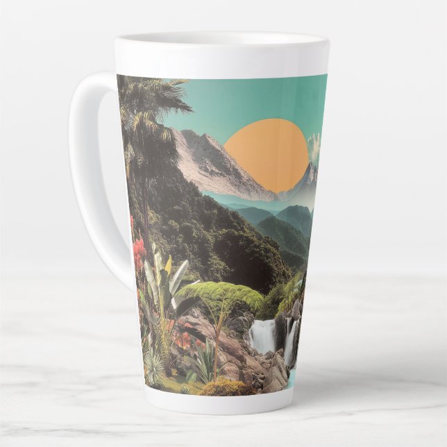 Surreal Tropical Valley With Waterfalls Latte Mug (Left Angle)