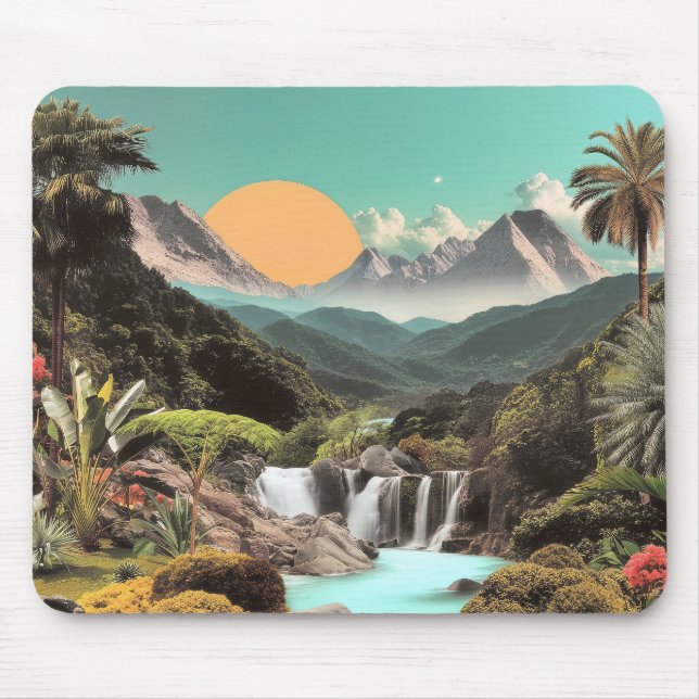 Surreal Tropical Valley With Waterfalls Mouse Pad (Front)