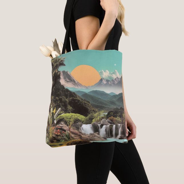 Surreal Tropical Valley With Waterfalls Tote Bag (Close Up)