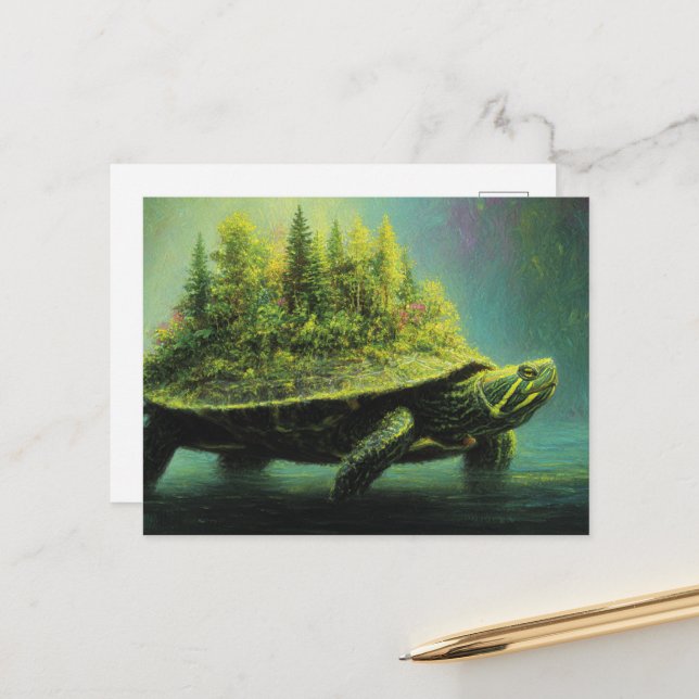 Surreal Turtle With a Forest on Shell Postcard (Front/Back In Situ)