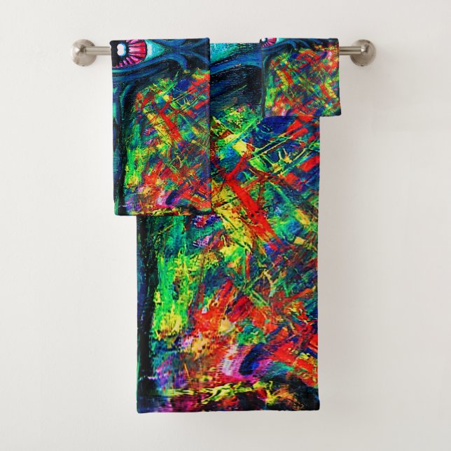 Surreal Twisted Trippy Eye Visionary Oil Painting  Bath Towel Set (Insitu)