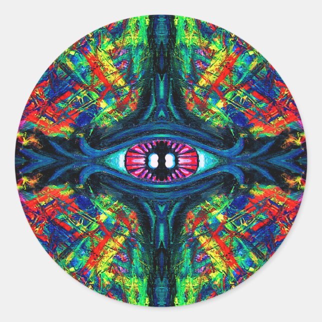 Surreal Twisted Trippy Eye Visionary Oil Painting  Classic Round Sticker (Front)