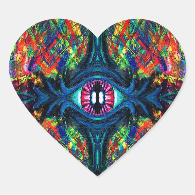 Surreal Twisted Trippy Eye Visionary Oil Painting  Heart Sticker (Front)