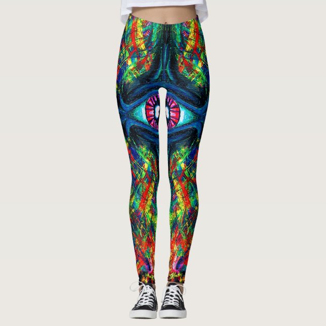 Surreal Twisted Trippy Eye Visionary Oil Painting  Leggings (Front)